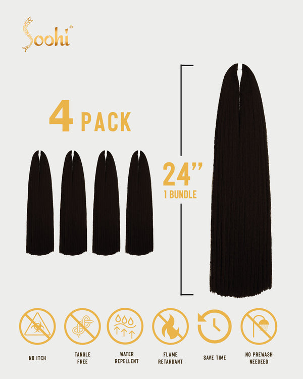 Jet Black #1 - 24" Braiding Hair (4 Pack)