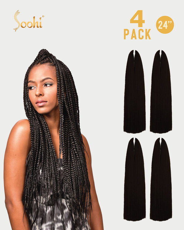 Jet Black #1 - 24" Braiding Hair (4 Pack)